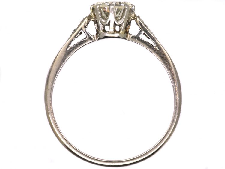 Early 20th Century 18ct White Gold & Platinum, Diamond Solitaire Ring with Diamond Set Shoulders