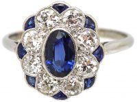 Early 20th Century Platinum Cluster Ring set with Sapphires & Diamonds