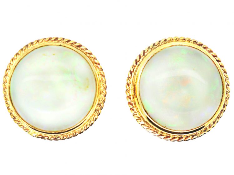 Mid 20th Century 15ct Gold Large Cabochon Cut Opal Earrings