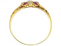 Victorian 18ct Gold, Ruby & Heart Shaped Diamond Cluster Ring