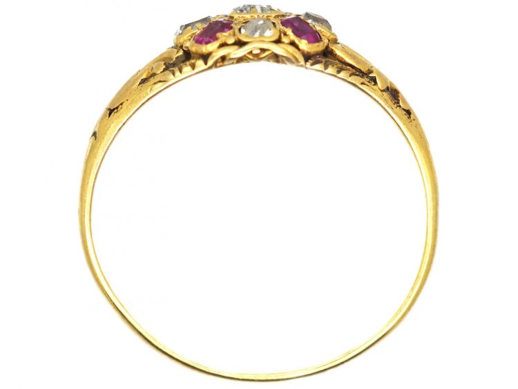 Victorian 18ct Gold, Ruby & Heart Shaped Diamond Cluster Ring