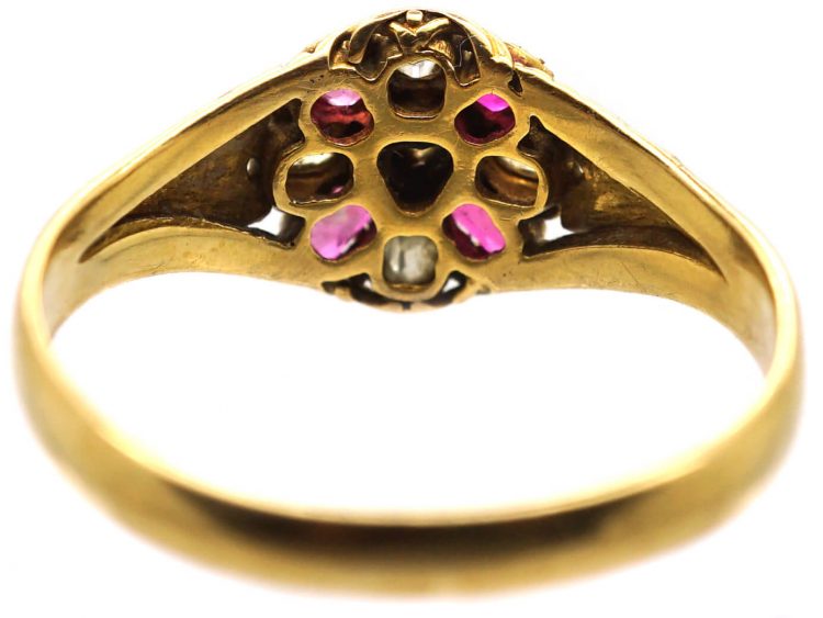 Victorian 18ct Gold, Ruby & Heart Shaped Diamond Cluster Ring