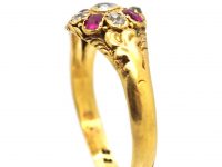 Victorian 18ct Gold, Ruby & Heart Shaped Diamond Cluster Ring