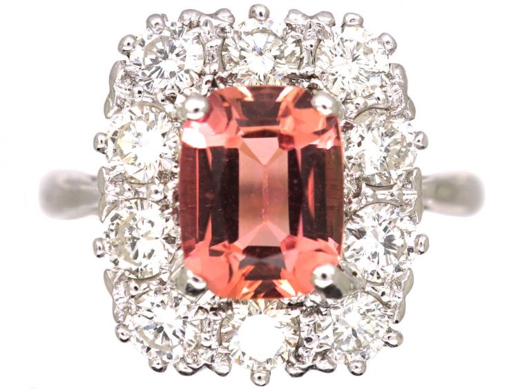 18ct White Gold Pink Tourmaline & Diamond Cluster Ring