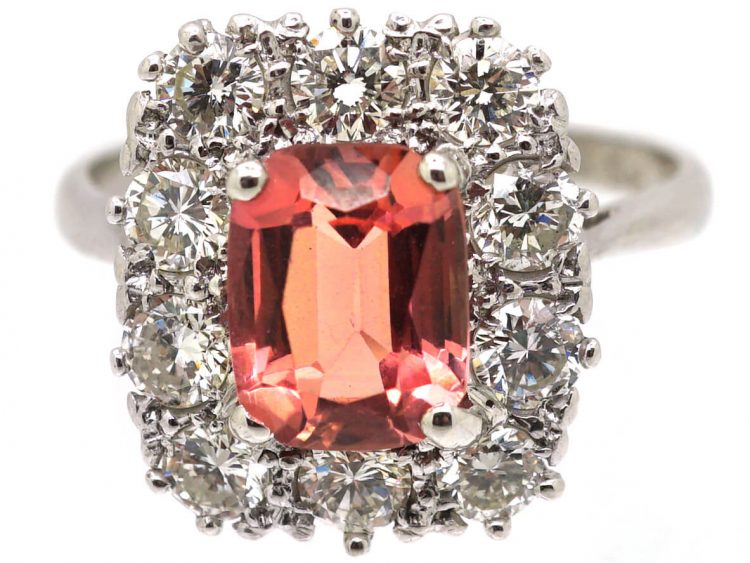 18ct White Gold Pink Tourmaline & Diamond Cluster Ring