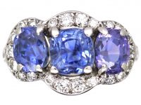 Early 20th Century 18ct White Gold Three Stone Sapphire & Diamond Ring