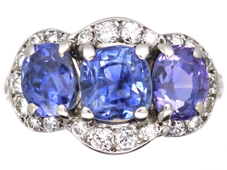 Early 20th Century 18ct White Gold Three Stone Sapphire & Diamond Ring