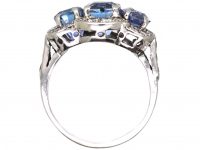 Early 20th Century 18ct White Gold Three Stone Sapphire & Diamond Ring