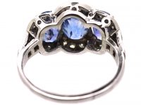 Early 20th Century 18ct White Gold Three Stone Sapphire & Diamond Ring