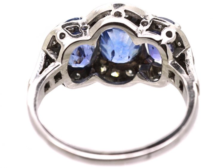 Early 20th Century 18ct White Gold Three Stone Sapphire & Diamond Ring