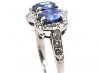 Early 20th Century 18ct White Gold Three Stone Sapphire & Diamond Ring