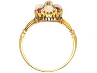 Edwardian 18ct Gold Cluster Ring set with Opals, Rubies & a Diamond