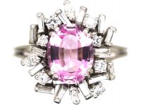 1950s 18ct White Gold Ballerina Ring set with a Pink Topaz & Diamonds