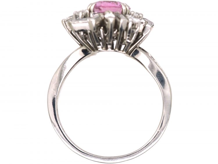 1950s 18ct White Gold Ballerina Ring set with a Pink Topaz & Diamonds