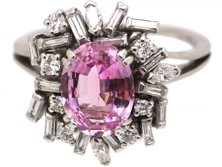 1950s 18ct White Gold Ballerina Ring set with a Pink Topaz & Diamonds