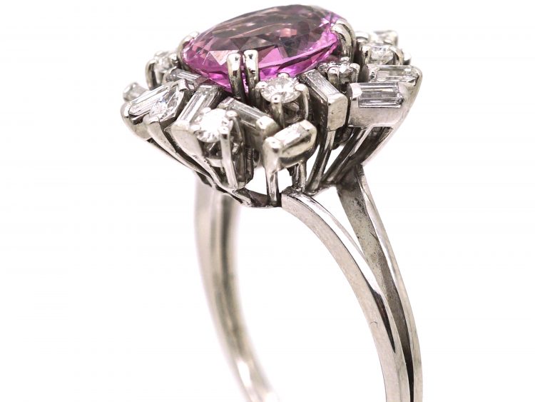 1950s 18ct White Gold Ballerina Ring set with a Pink Topaz & Diamonds