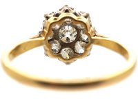 Edwardian 18ct Gold & Old Mine Cut Diamond Daisy Cluster Ring