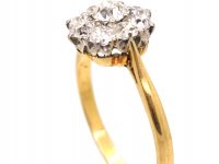 Edwardian 18ct Gold & Old Mine Cut Diamond Daisy Cluster Ring