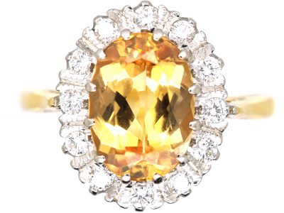 Mid 20th Century 18ct Gold, Topaz & Diamond Oval Cluster Ring