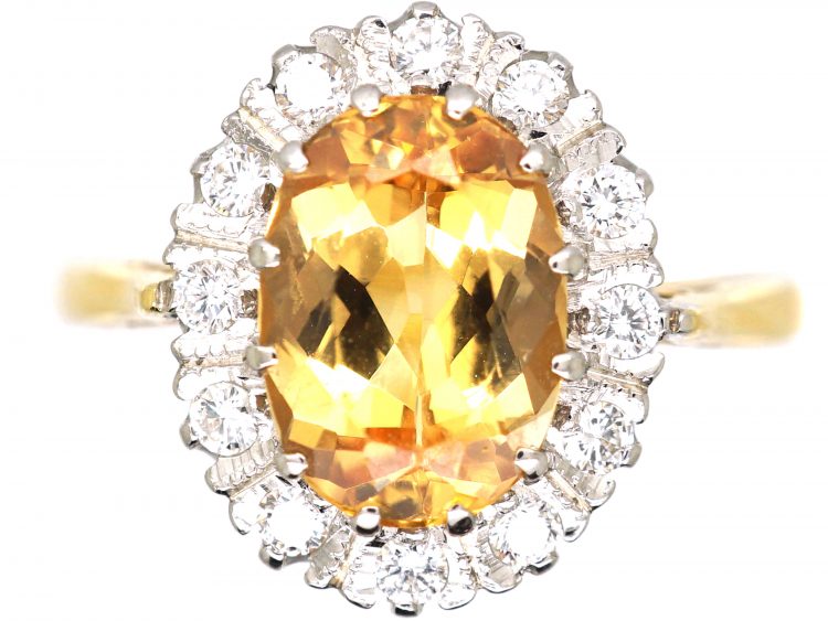 Mid 20th Century 18ct Gold, Topaz & Diamond Oval Cluster Ring