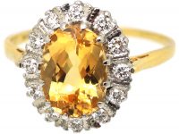 Mid 20th Century 18ct Gold, Topaz & Diamond Oval Cluster Ring