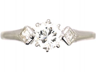 Edwardian Platinum Ring set with a Diamond with Diamond Set Shoulders