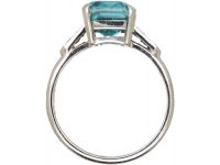 Art Deco 18ct White Gold Ring set with a Rectangular Cut Zircon with Diamond Shoulders