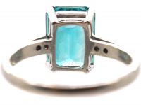 Art Deco 18ct White Gold Ring set with a Rectangular Cut Zircon with Diamond Shoulders