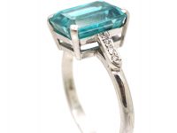 Art Deco 18ct White Gold Ring set with a Rectangular Cut Zircon with Diamond Shoulders