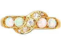 Edwardian 18ct Gold Crossover Ring set with Opals & Diamonds