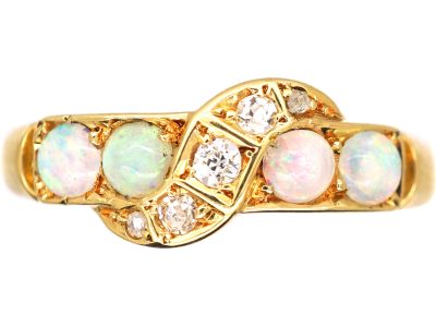 Edwardian 18ct Gold Crossover Ring set with Opals & Diamonds