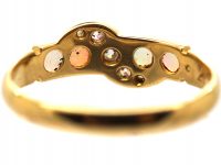 Edwardian 18ct Gold Crossover Ring set with Opals & Diamonds