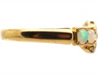 Edwardian 18ct Gold Crossover Ring set with Opals & Diamonds