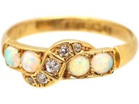 Edwardian 18ct Gold Crossover Ring set with Opals & Diamonds