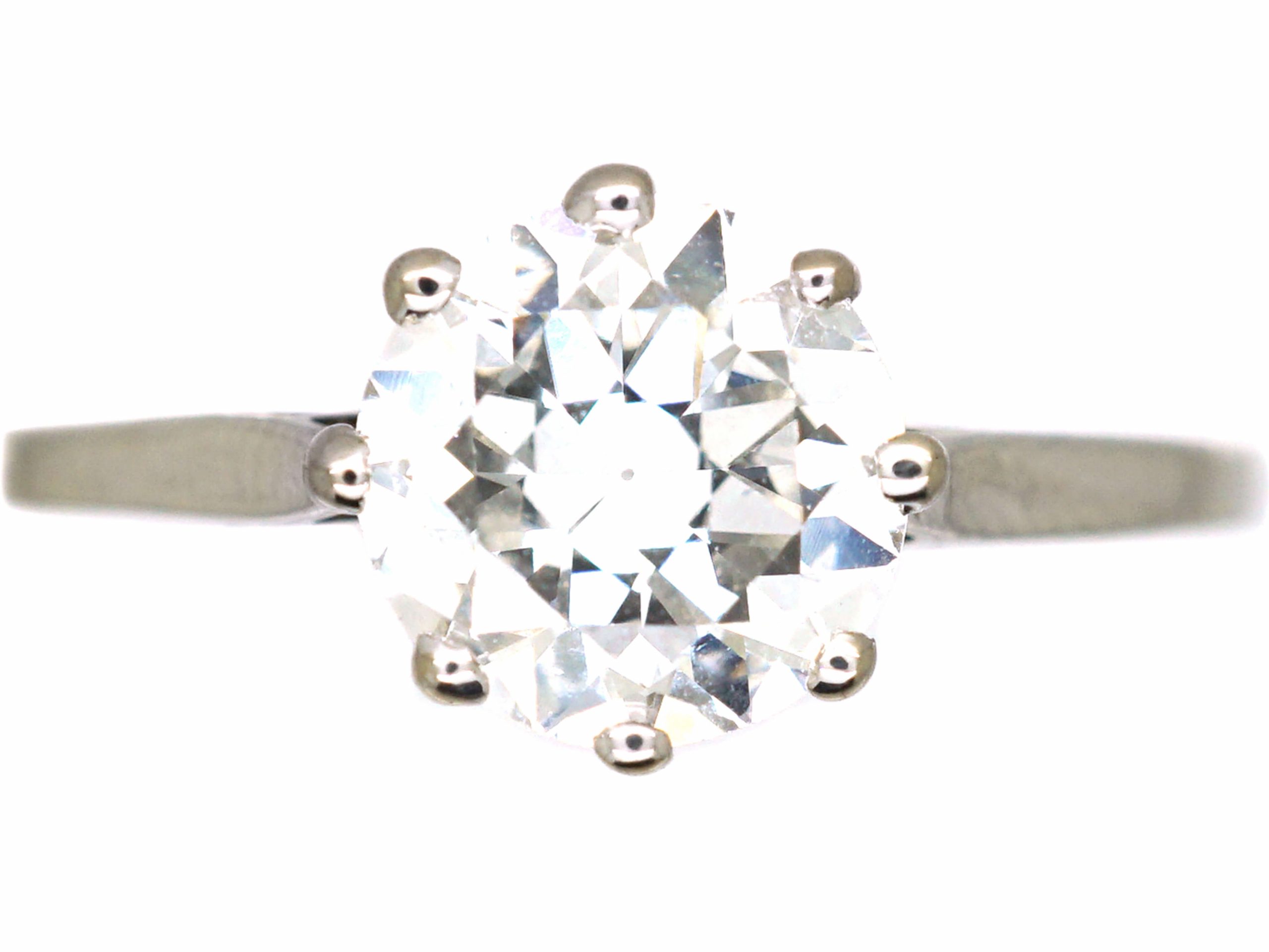 Early 20th Century Platinum Ring set with a 1.60 Carat Round Brilliant Cut Diamond