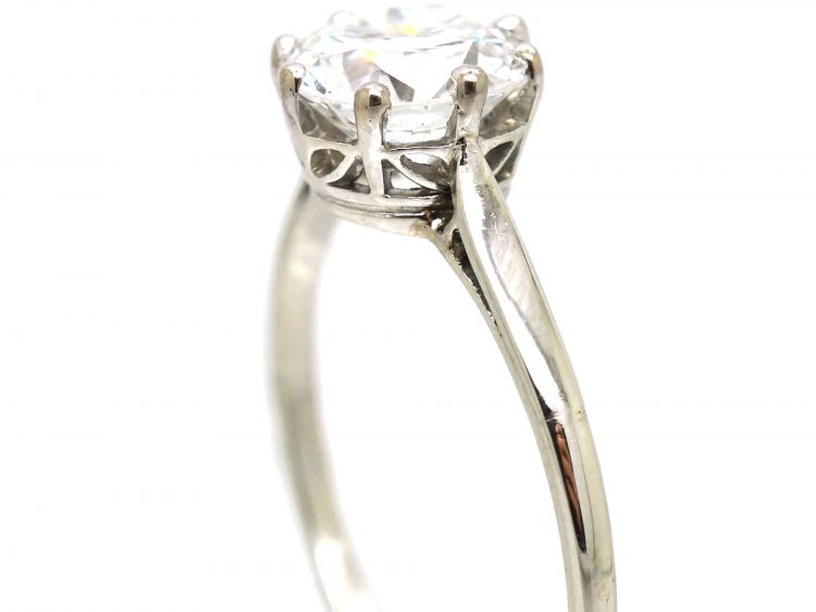 Early 20th Century Platinum Ring set with a 1.60 Carat Round Brilliant Cut Diamond