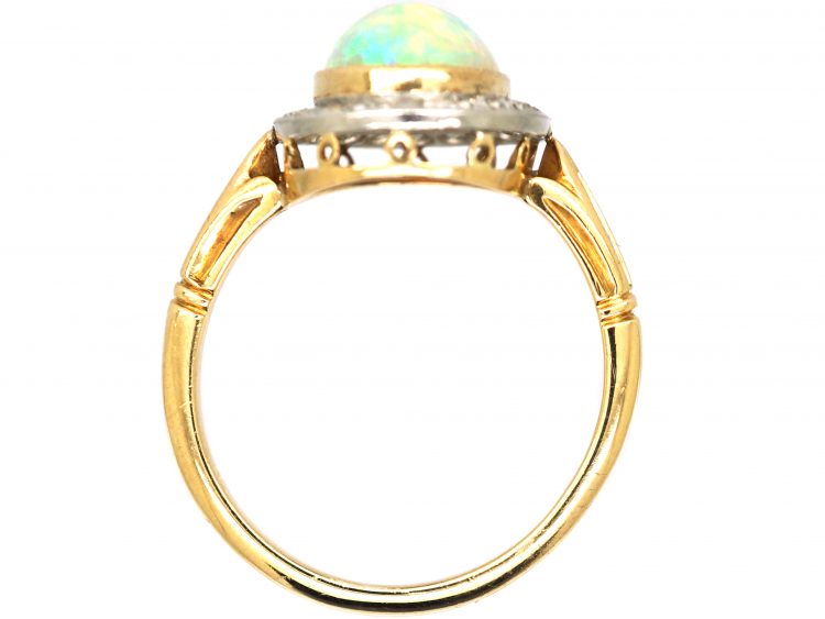 Edwardian 18ct Gold & Platinum, Opal & Diamond Oval Cluster Ring