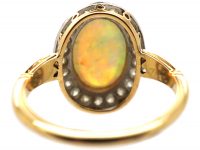 Edwardian 18ct Gold & Platinum, Opal & Diamond Oval Cluster Ring