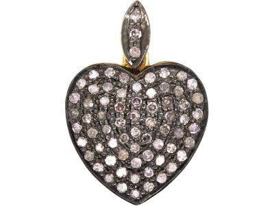 18ct Gold & Silver Heart Pendant Pave set with Diamonds