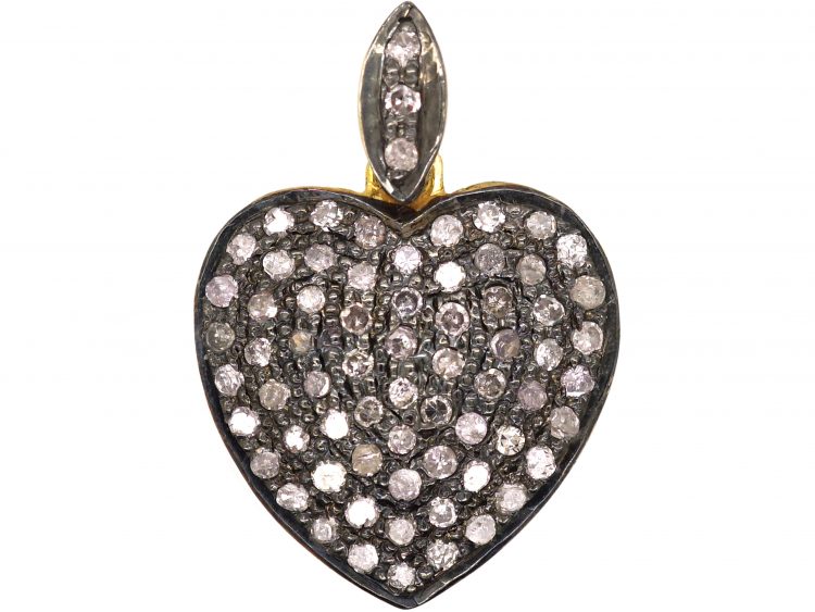 18ct Gold & Silver Heart Pendant Pave set with Diamonds