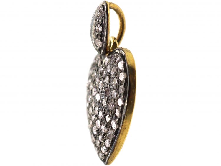 18ct Gold & Silver Heart Pendant Pave set with Diamonds