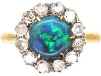 Edwardian 18ct Gold Cluster Ring set with a Black Opal & Diamonds