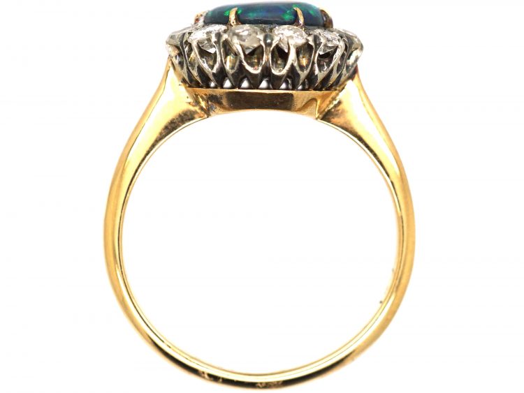 Edwardian 18ct Gold Cluster Ring set with a Black Opal & Diamonds