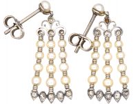 Edwardian Platinum, Natural Pearl & Diamond Drop Earrings