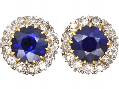 Edwardian 18ct Gold, Sapphire & Diamond Cluster Earrings