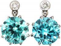 Early 20th Century 18ct White Gold, Zircon & Diamond Drop Earrings