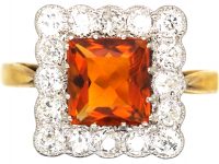 Retro 18ct Gold & Platinum, Madeira Citrine & Diamond Square Ring