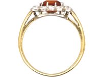 Retro 18ct Gold & Platinum, Madeira Citrine & Diamond Square Ring