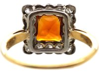 Retro 18ct Gold & Platinum, Madeira Citrine & Diamond Square Ring