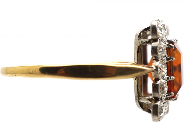 Retro 18ct Gold & Platinum, Madeira Citrine & Diamond Square Ring